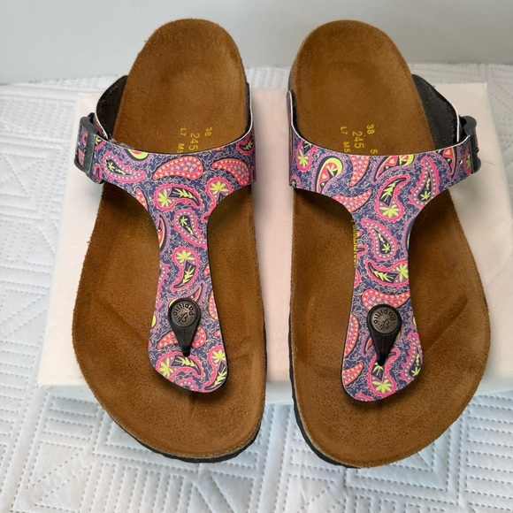 Papillio By Birkenstock Gizeh Cork Footbed Thong Paisley Sandal Size 38 - Picture 2 of 10
